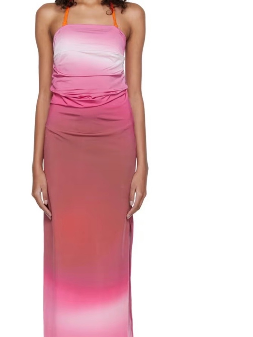 Gimaguas Pink-to-Coral Ombre Maxi Dress with Orange Straps